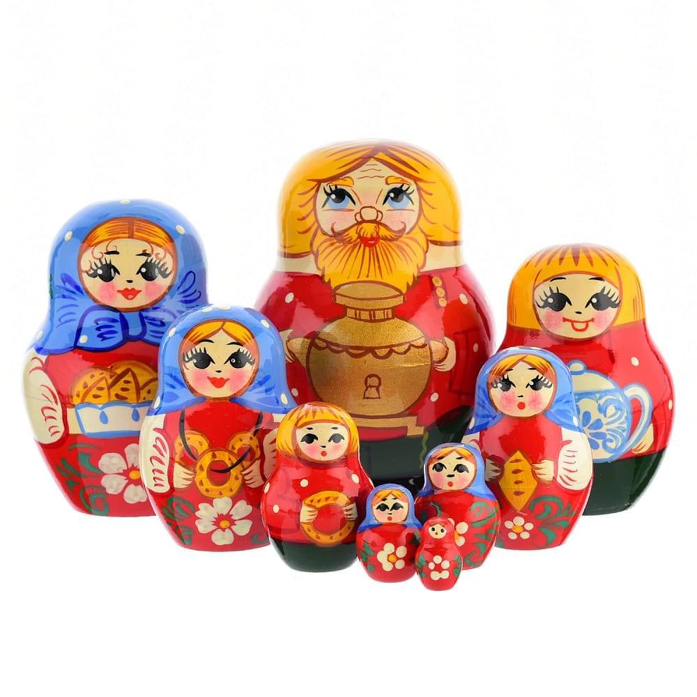 Матрешка «Чаепитие» 10 мест - интернет магазин Русь Велика я 