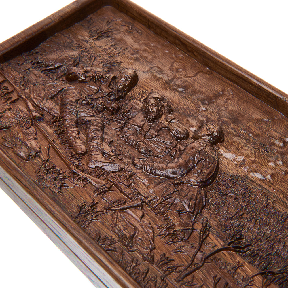 0053585 Домино D6 в резной дубовой шкатулке «ОХОТНИКИ НА ПРИВАЛЕ»  RTD-306.M - интернет магазин Русь Велика я фото 2