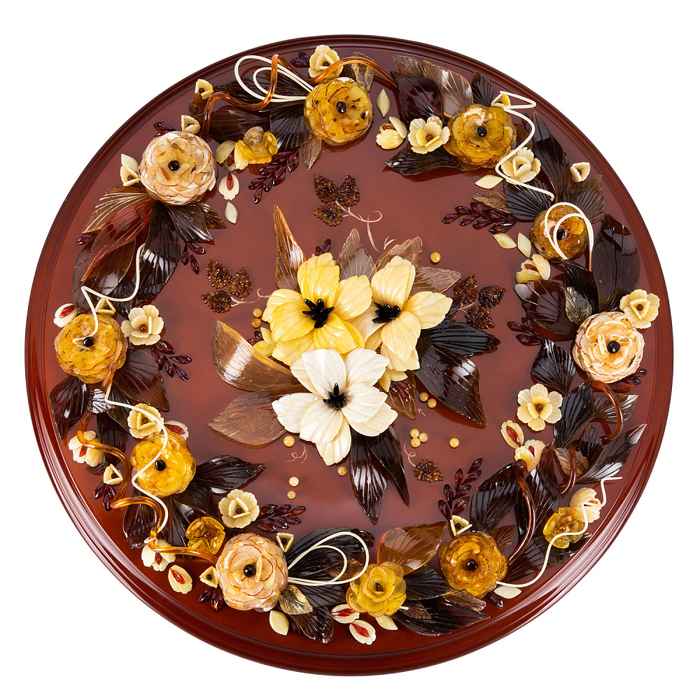 Панно настенное из янтаря «Венок из роз» 45х45 см - интернет магазин Русь Велика я 