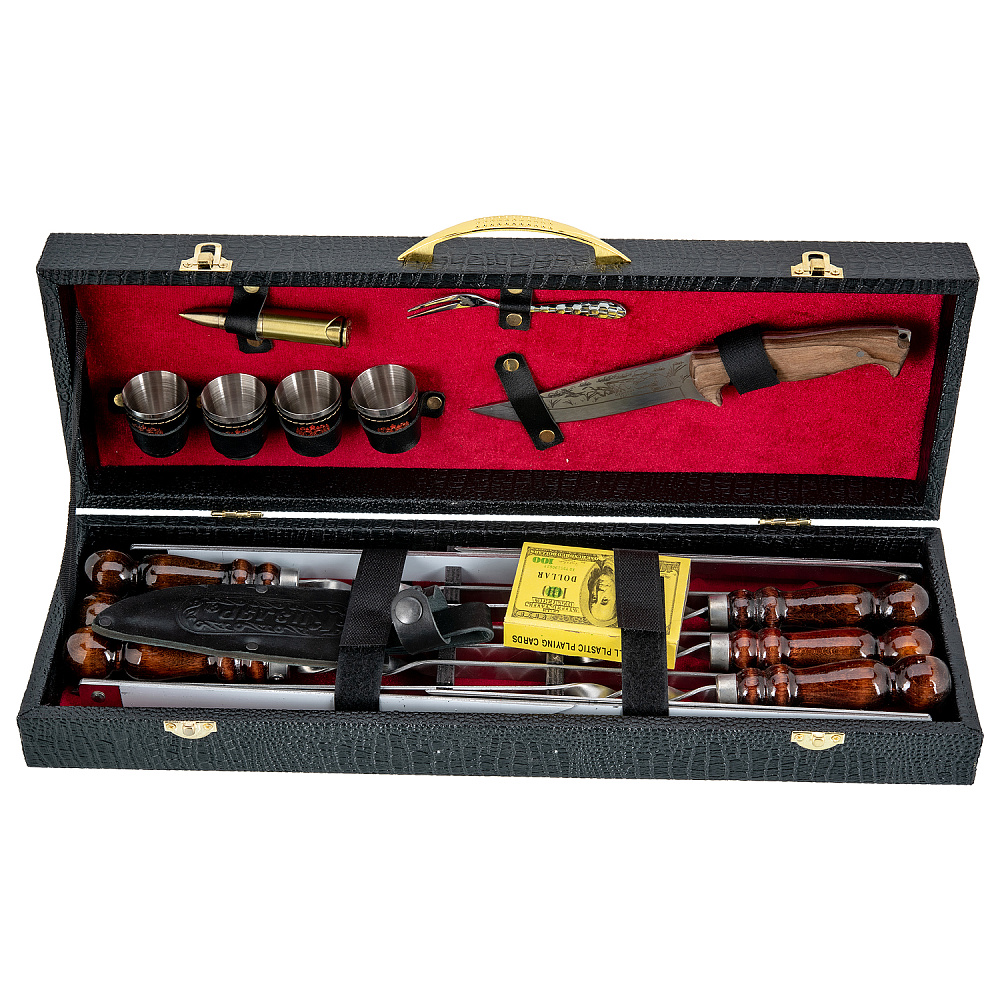 Шашлычный набор для пикника в кожаном футляре - интернет магазин Русь Велика я 