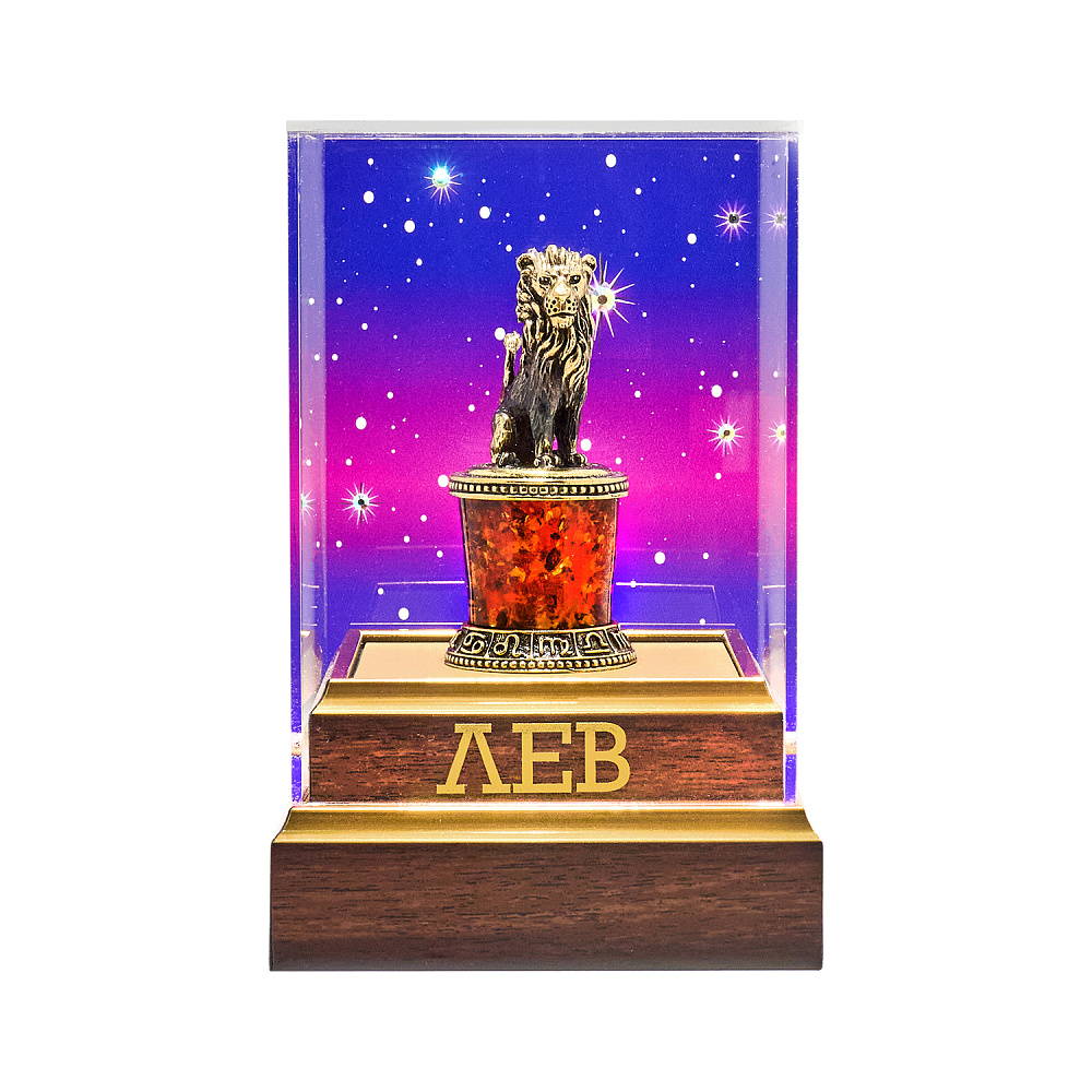 Статуэтка из янтаря и бронзы «Знак Зодиака Лев» - интернет магазин Русь Велика я 