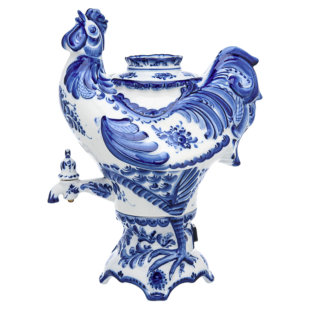 Самовар фарфоровый 3,5 л с сервизом «Петух». Гжель - интернет магазин Русь Велика я фото 1