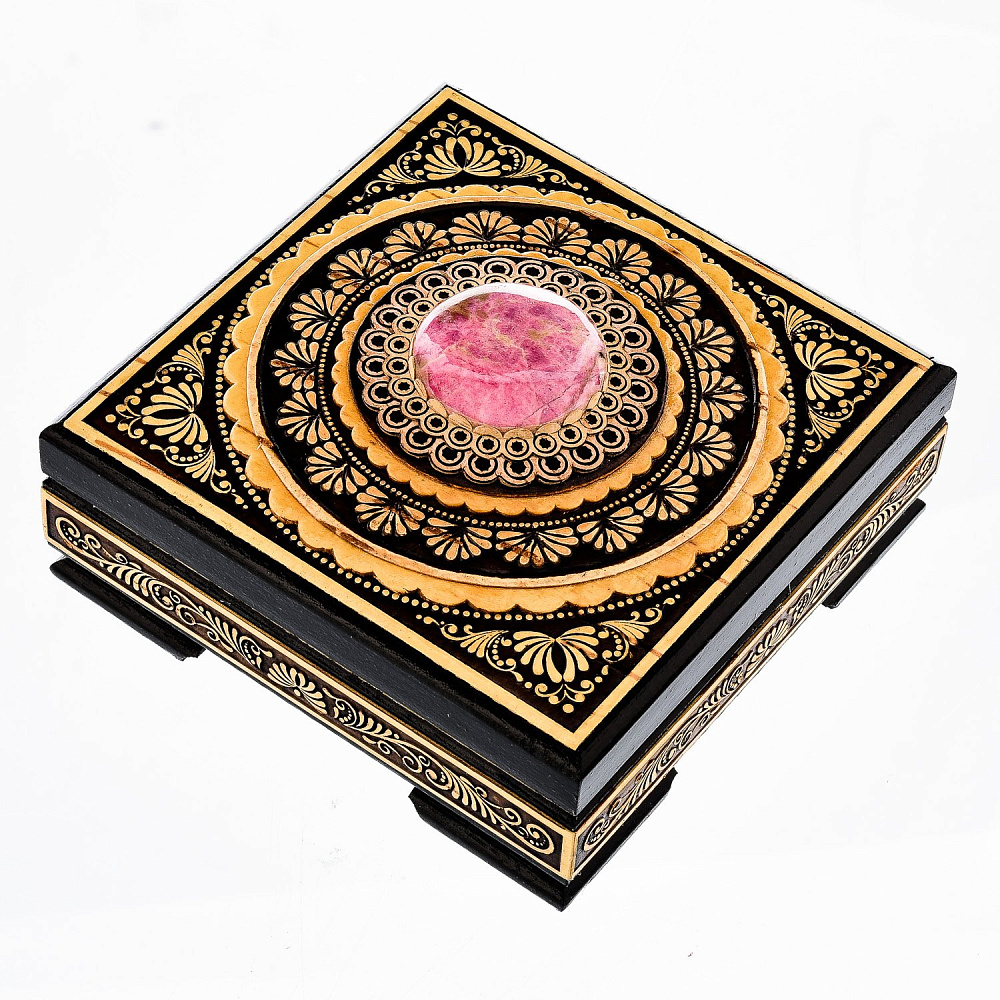 Деревянная шкатулка из бересты с родонитом - интернет магазин Русь Велика я 