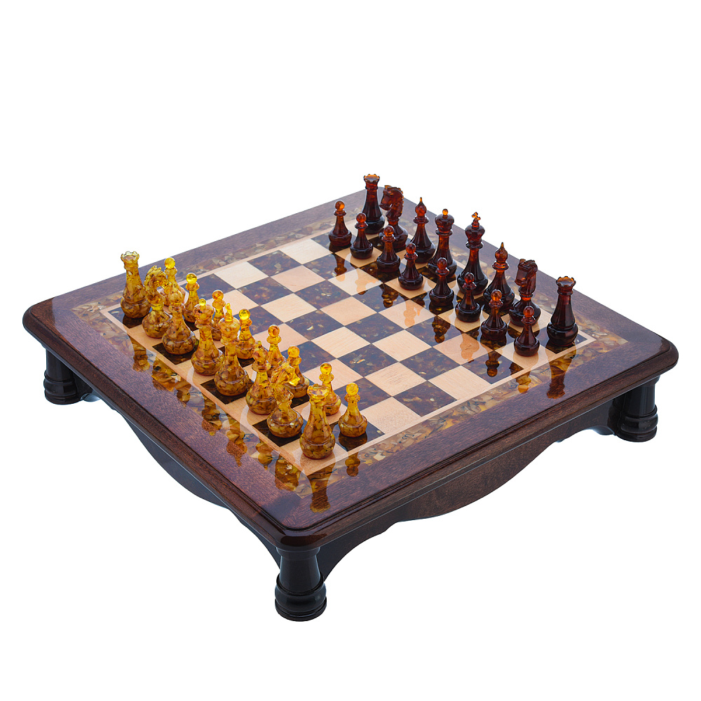 Шахматы с янтарными фигурами 41х41 см - интернет магазин Русь Велика я 