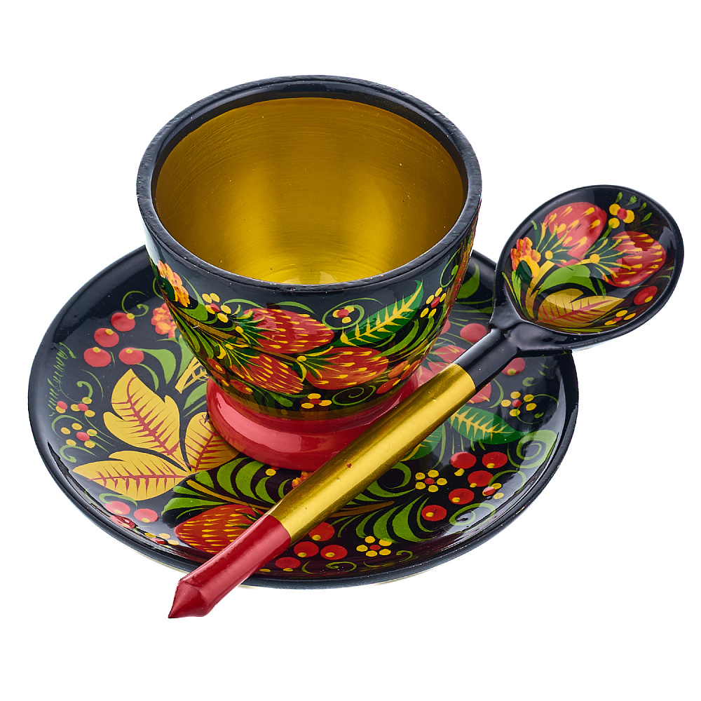 Набор деревянной посуды для кофе с росписью. Хохлома - интернет магазин Русь Велика я фото 1