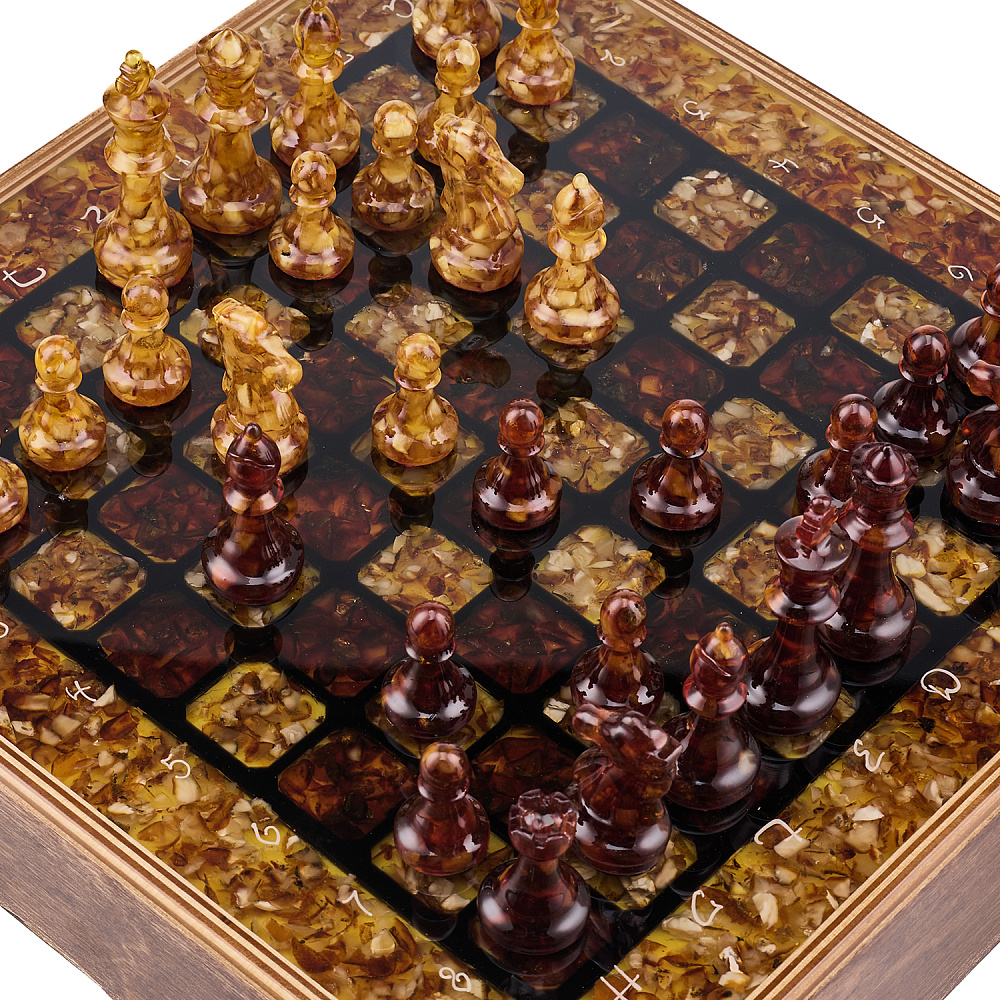 Шахматы с инкрустацией и фигурами из янтаря 30х30 см - интернет магазин Русь Велика я фото 9