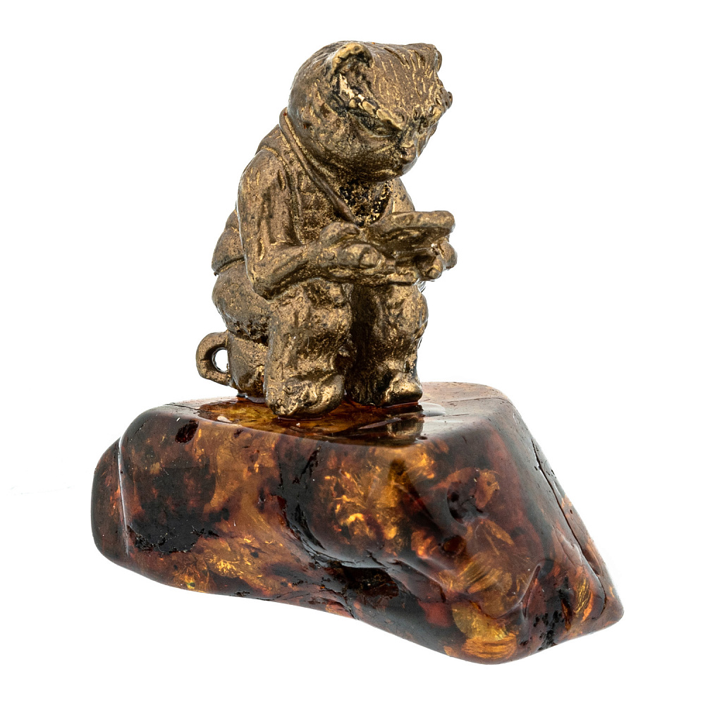 Статуэтка с янтарем «Кот с телефоном» - интернет магазин Русь Велика я фото 2