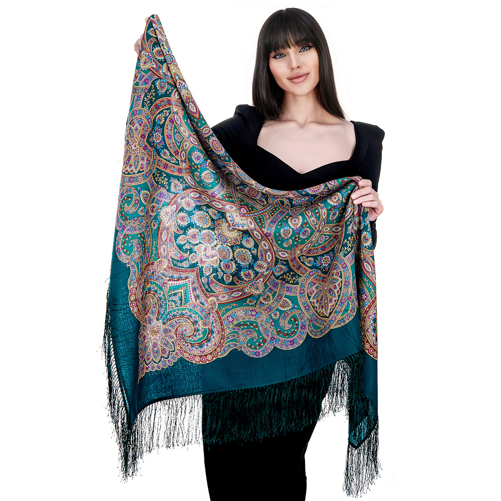 Платок ПавлоПосадский шерстяной «Праздничный город» 125х125 см - интернет магазин Русь Велика я фото 4