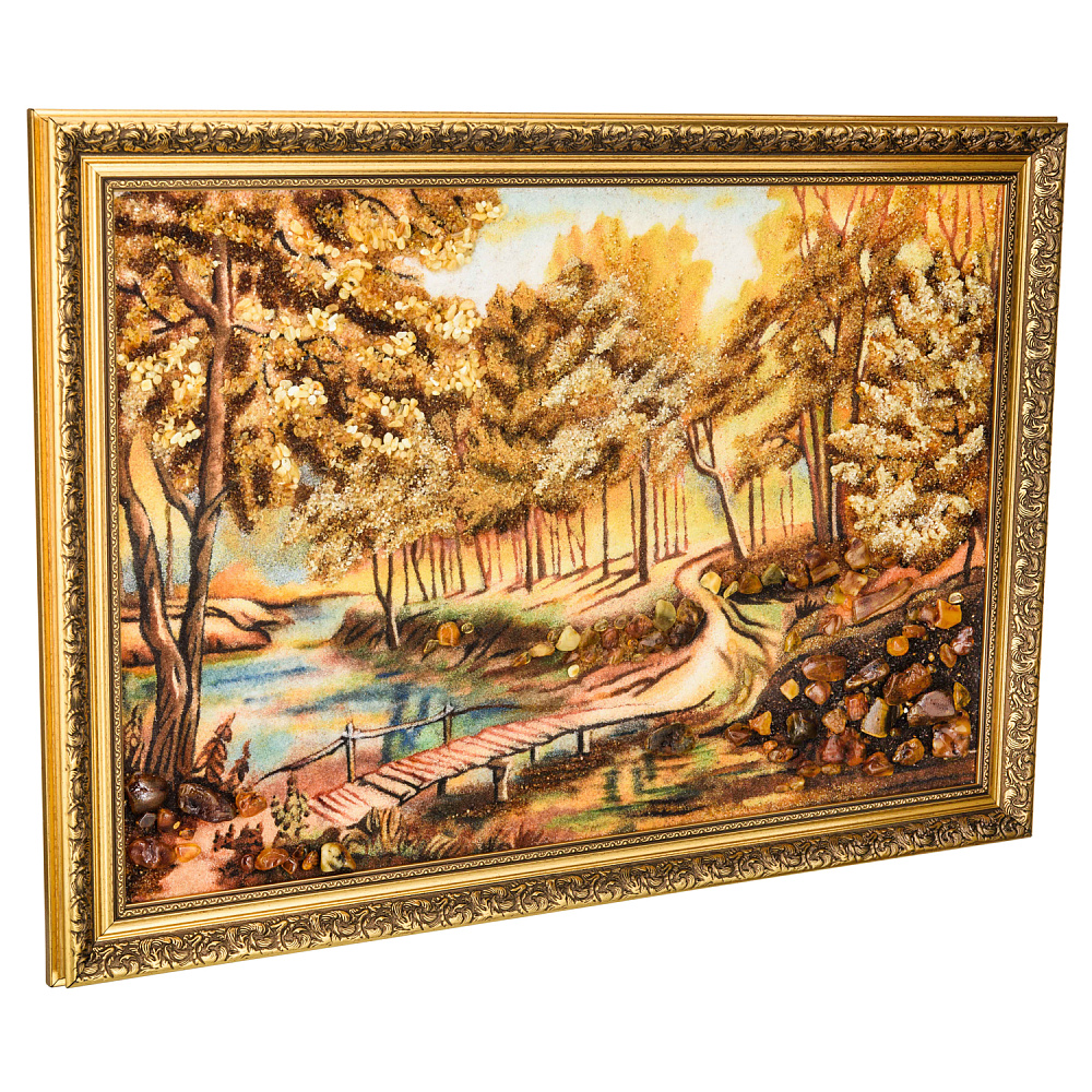 Картина янтарная «Пейзаж с рекой» 60х40 см - интернет магазин Русь Велика я фото 1