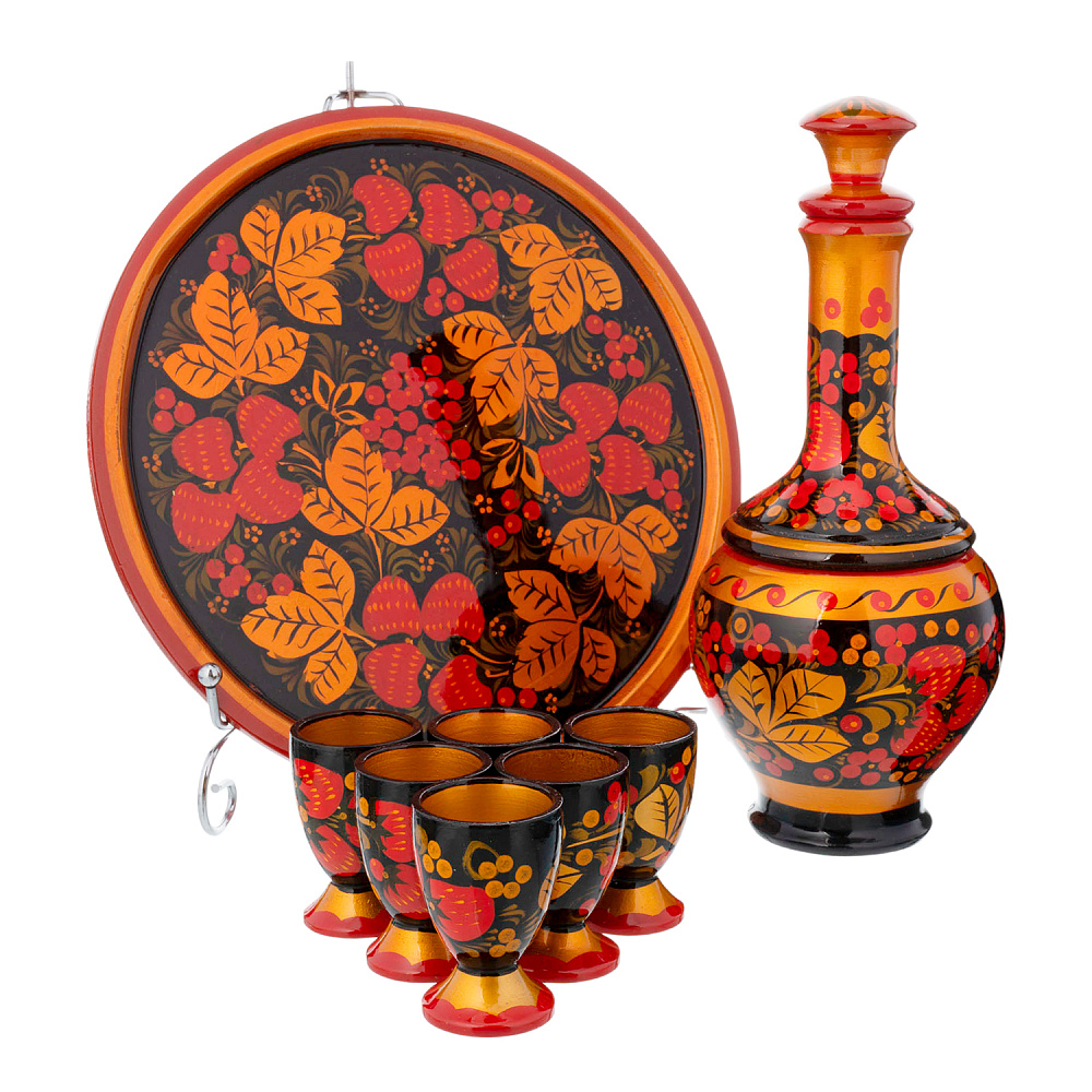 Питейный набор на 6 персон «Водочный». Хохлома - интернет магазин Русь Велика я 