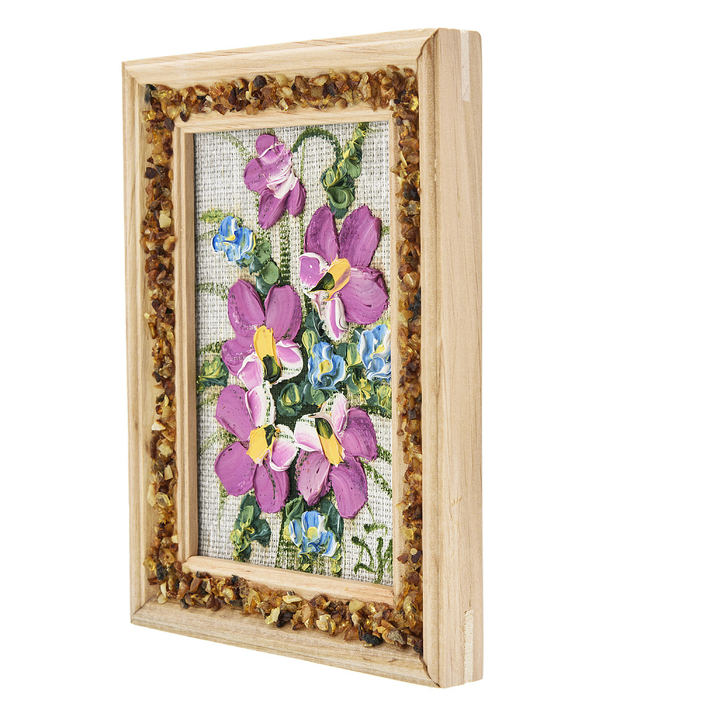 Панно в янтарной раме «Букет цветов» 12,5х16,5 см - интернет магазин Русь Велика я фото 1