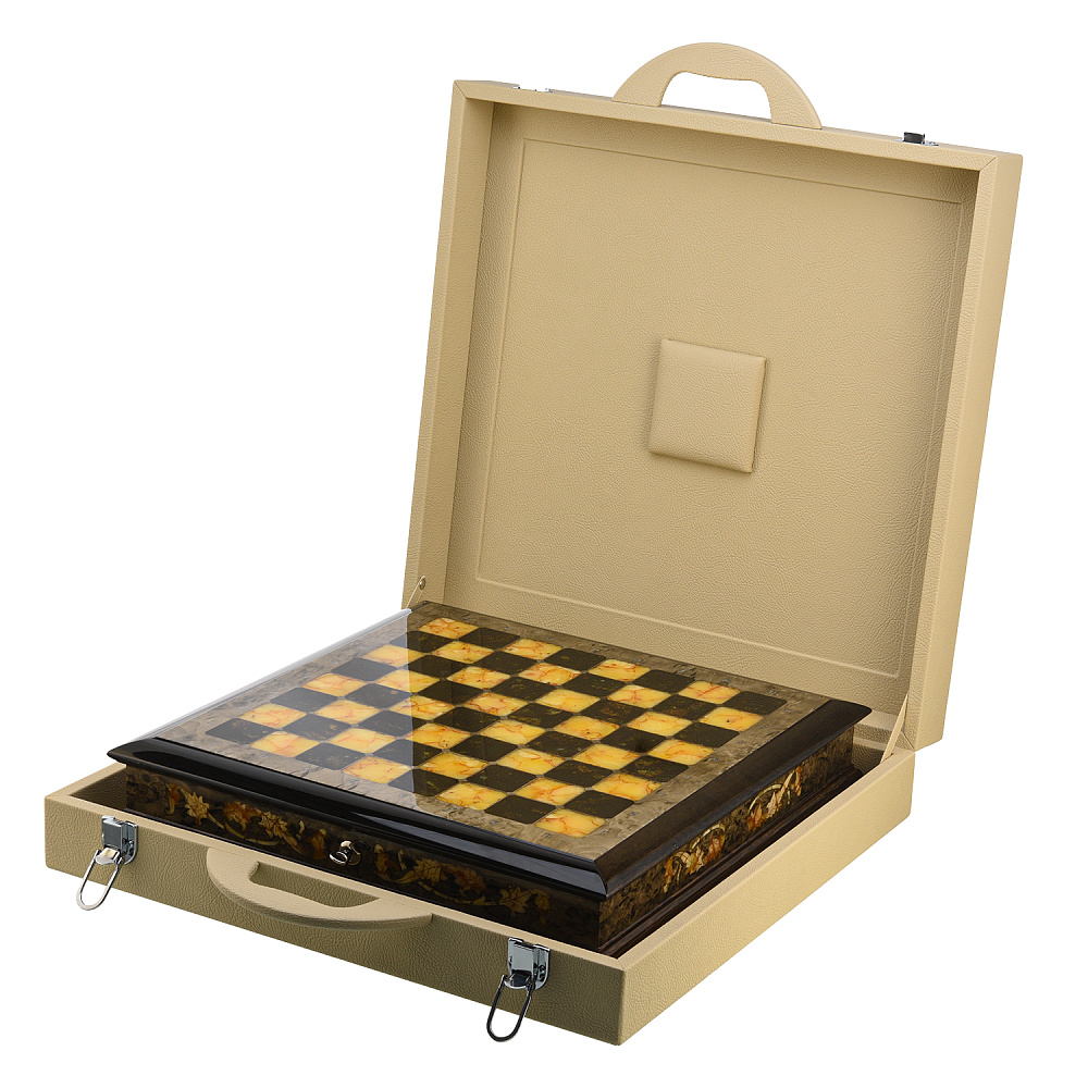 Шахматы из карельской березы с фигурами из янтаря 45х45 см - интернет магазин Русь Велика я фото 11