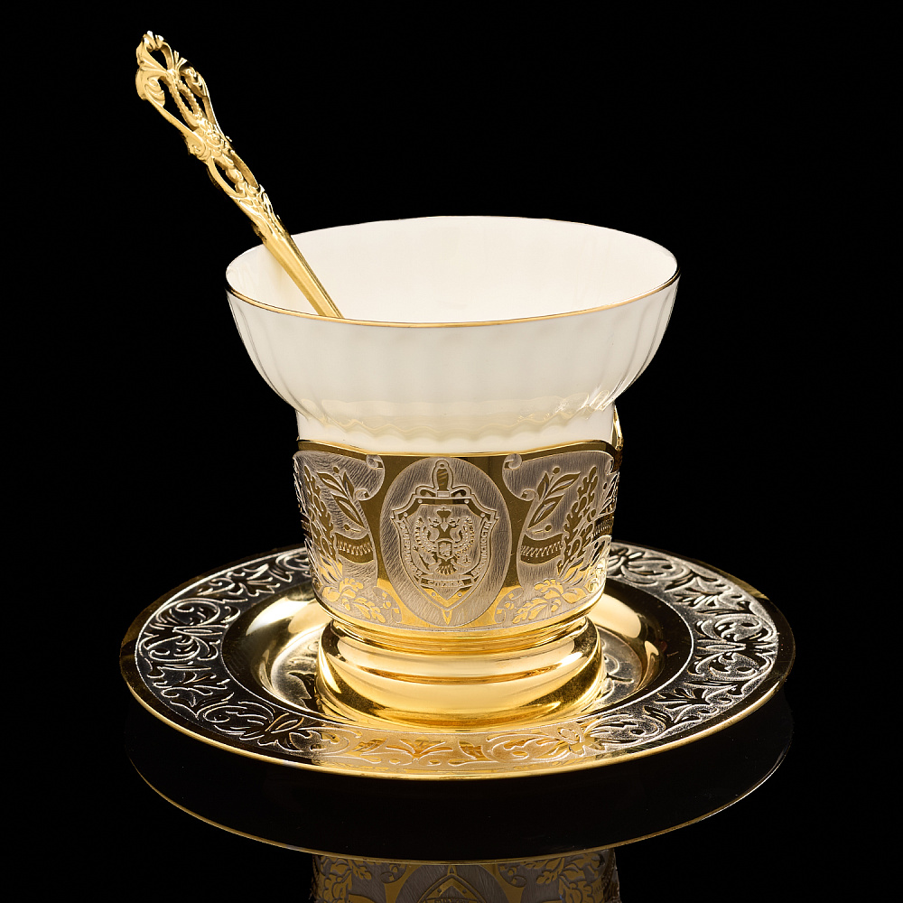 Чайная пара с позолотой «ФСБ». Златоуст - интернет магазин Русь Велика я фото 1