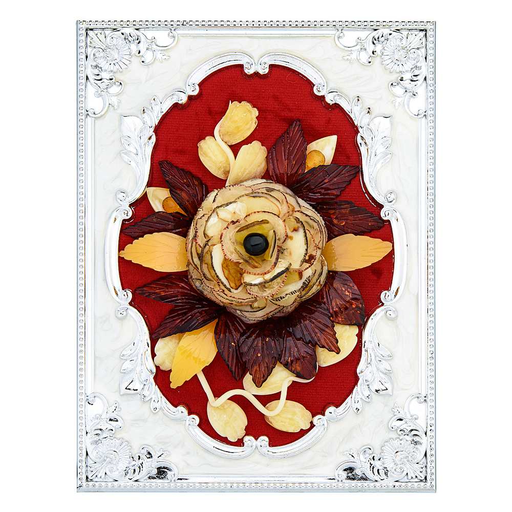 Настольное янтарное панно «Открытка с цветами» 21х15 см - интернет магазин Русь Велика я 