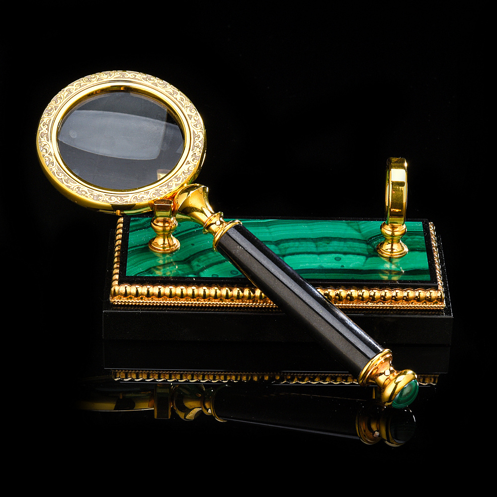 Лупа настольная на подставке из малахита. Златоуст - интернет магазин Русь Велика я фото 1
