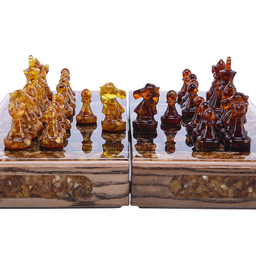 Шахматы складные с инкрустацией и фигурами из янтаря 28х28 см - интернет магазин Русь Велика я фото 3
