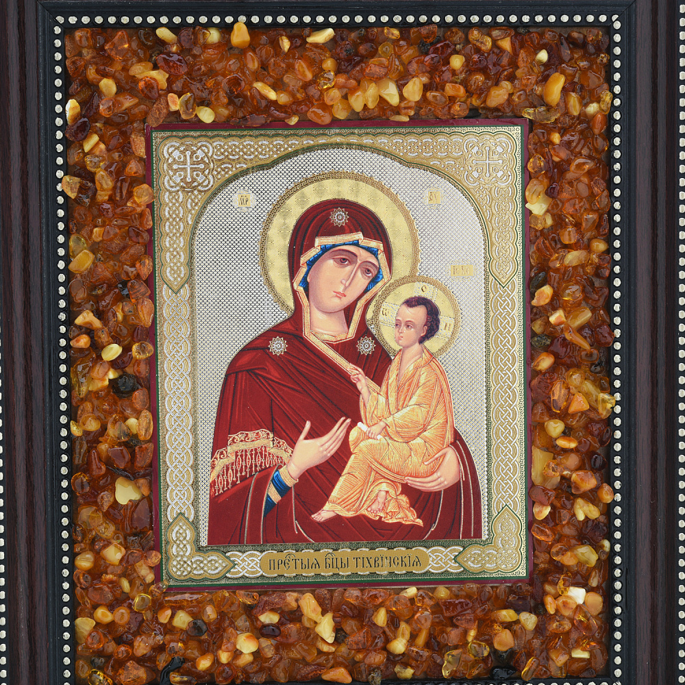 Икона янтарная «Божья Матерь Тихвинская» 22х19 см - интернет магазин Русь Велика я фото 2