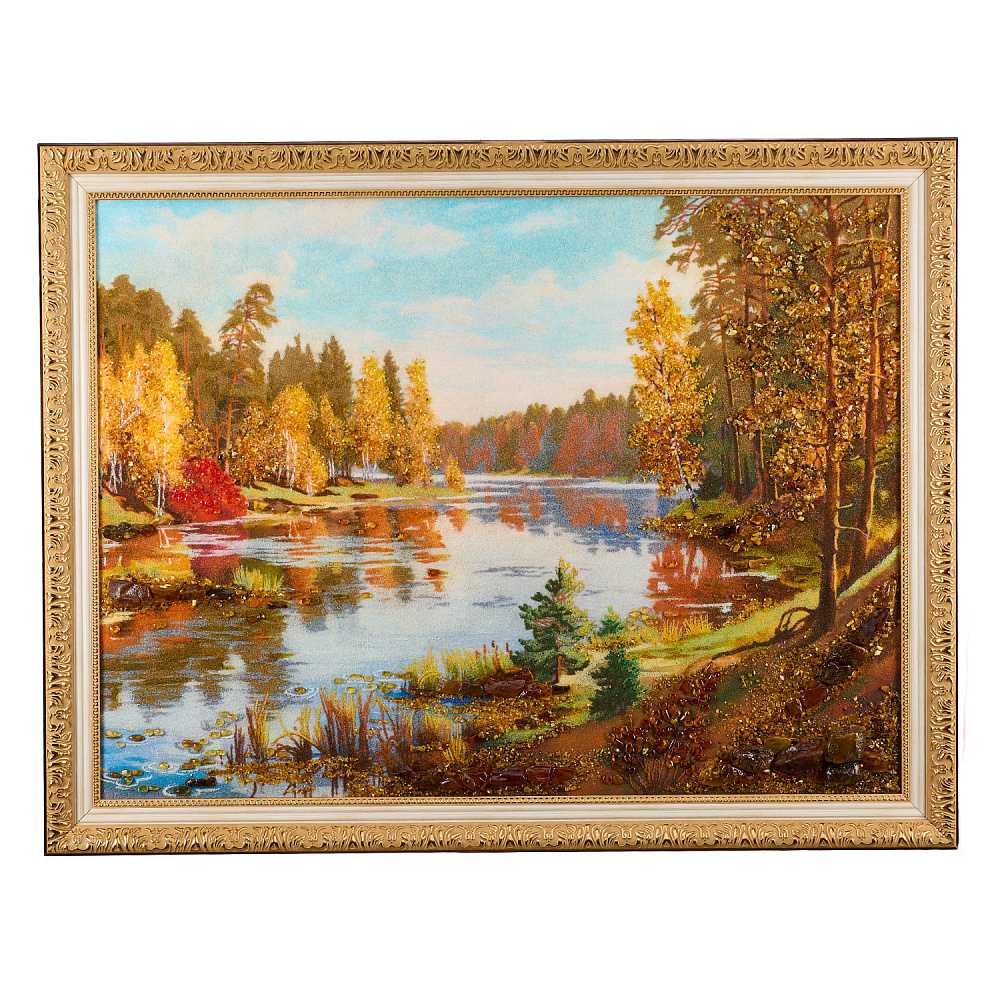 Картина янтарная «На берегу реки» 60х80 см - интернет магазин Русь Велика я 
