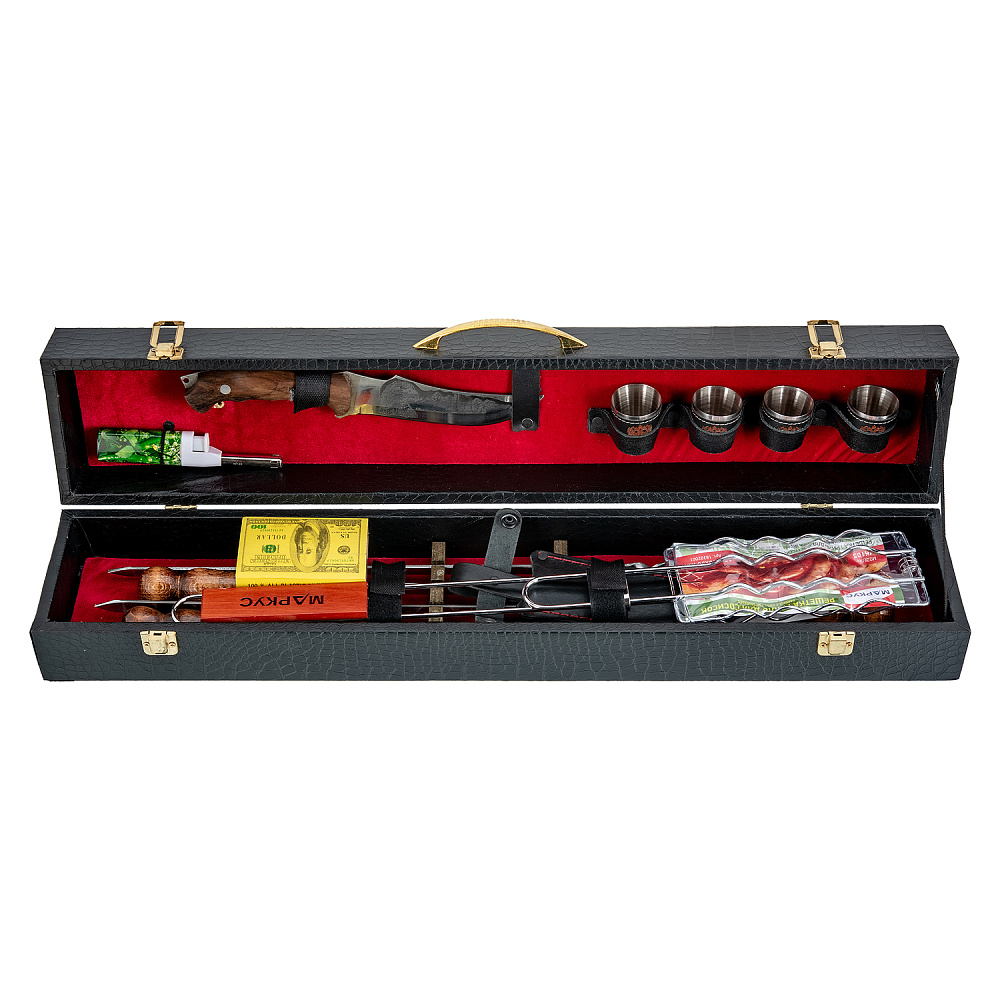 Шашлычный набор для пикника в кожаном футляре - интернет магазин Русь Велика я фото 1