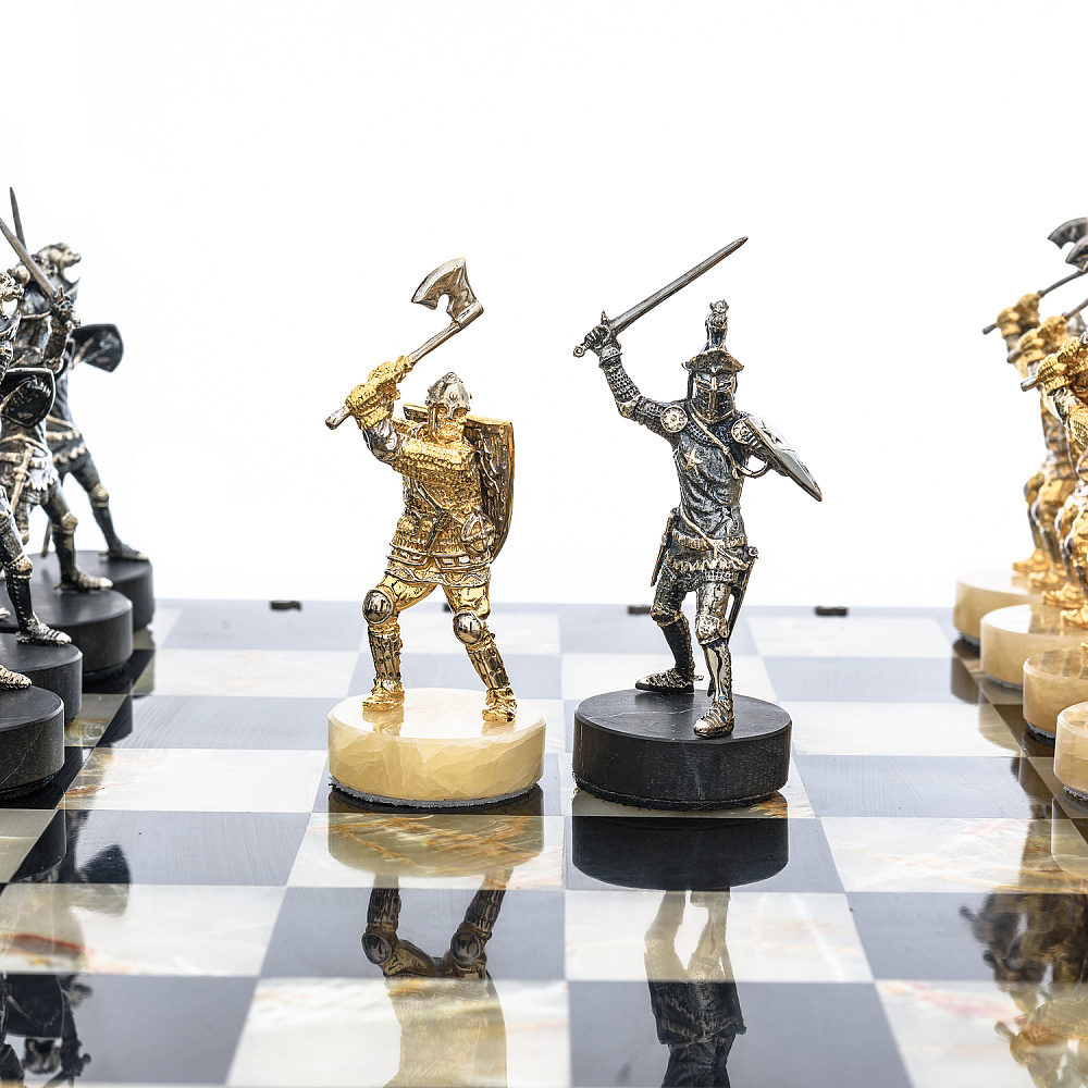 Шахматы с полем из камня и фигурами из серебра «Сражение» 35х35 см - интернет магазин Русь Велика я фото 9