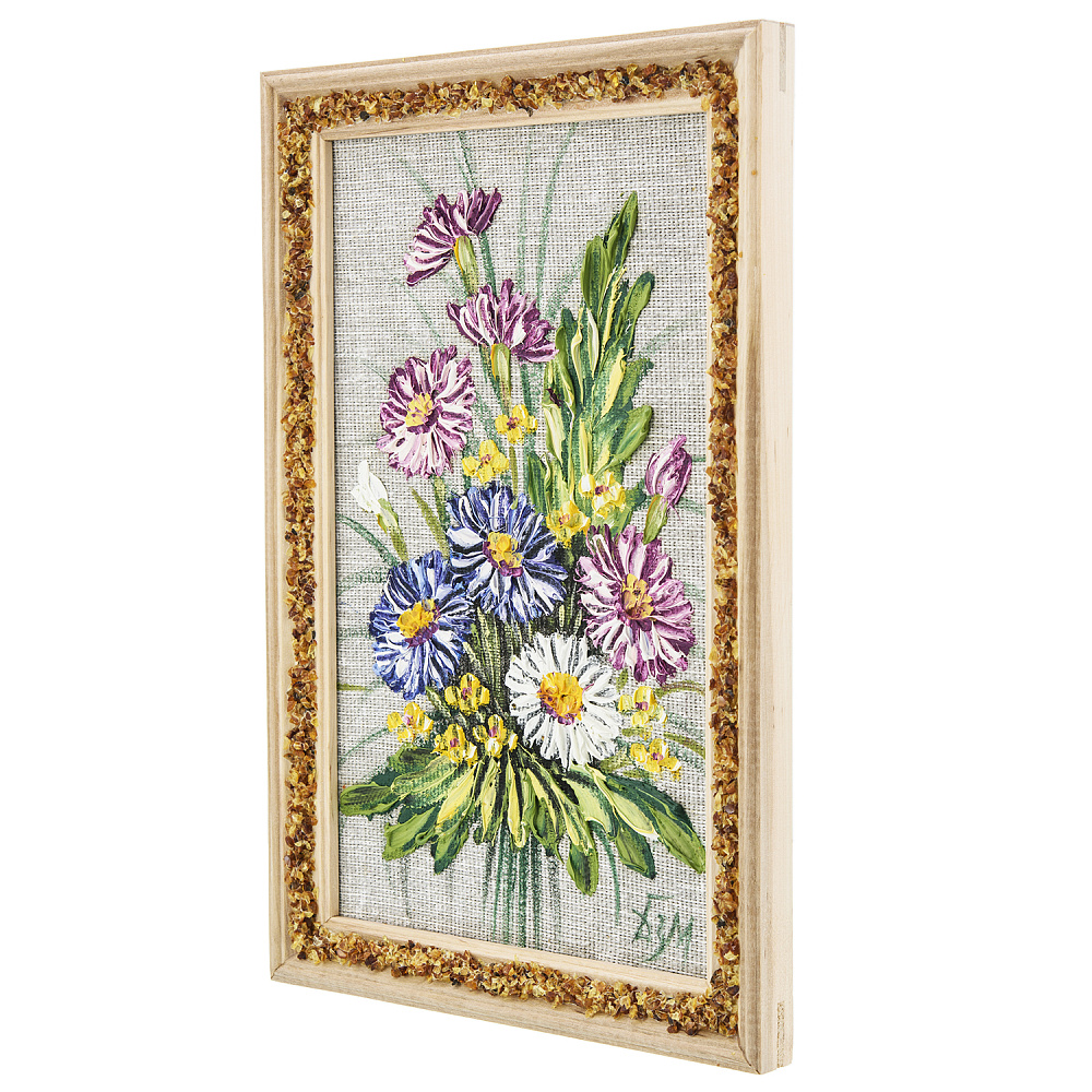 Панно в янтарной раме «Букет цветов» 27х18 см - интернет магазин Русь Велика я фото 1