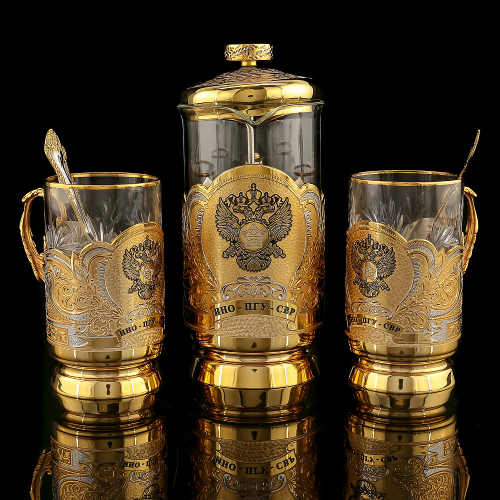 Чайный набор с френч-прессом и подстаканниками «СВР». Златоуст - интернет магазин Русь Велика я фото 2