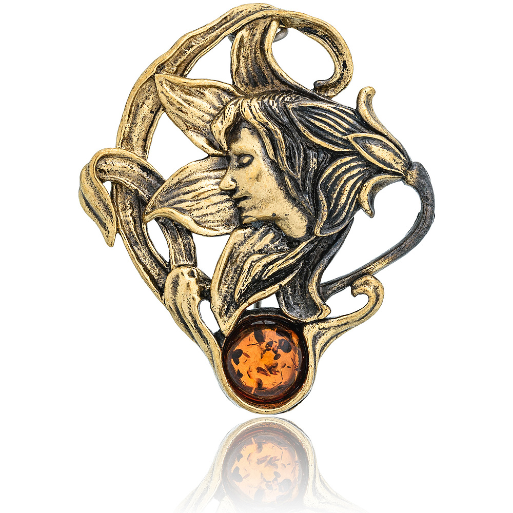 Брошь с янтарем «Цветочная дама» - интернет магазин Русь Велика я 