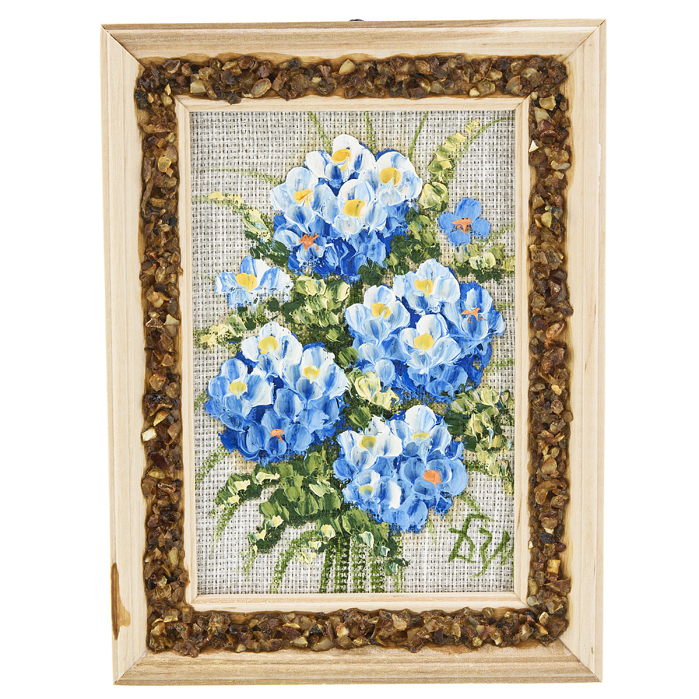 Панно в янтарной раме «Букет цветов» 12,5х16,5 см - интернет магазин Русь Велика я 