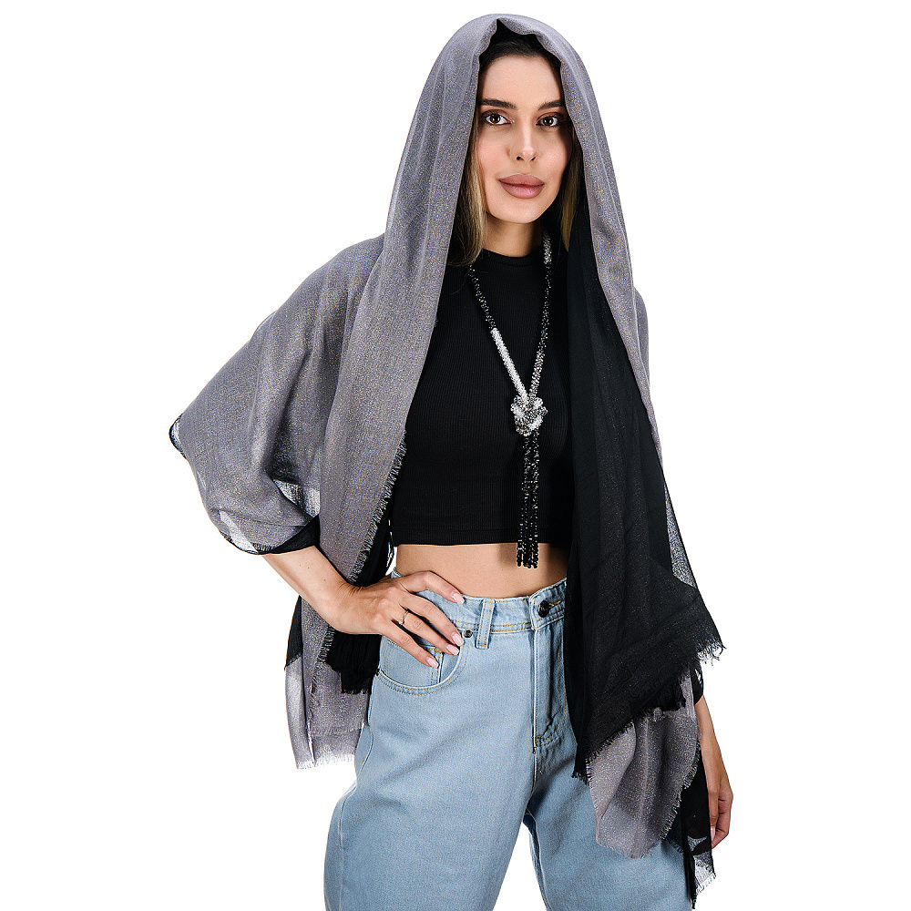 Набор парных палантинов с бусами-жгутом «Дуэт». Серебристо-черный - интернет магазин Русь Велика я фото 4