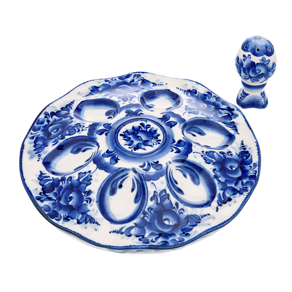 Пасхальница на 6 яиц с солонкой. Гжель - интернет магазин Русь Велика я фото 3