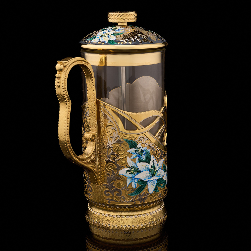 Чайный набор с френч-прессом и подстаканниками «Малахит». Златоуст - интернет магазин Русь Велика я фото 3