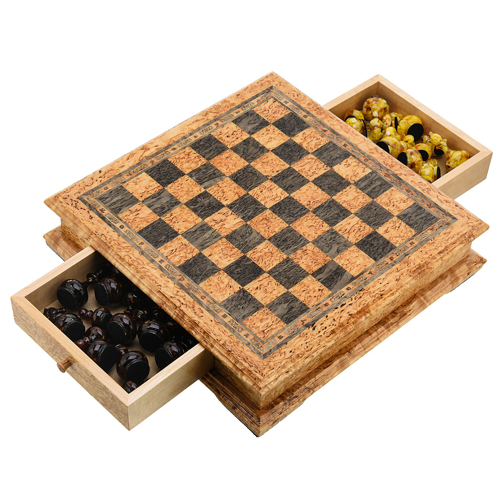 Шахматы из карельской березы с янтарными фигурами 37х37 см - интернет магазин Русь Велика я фото 8