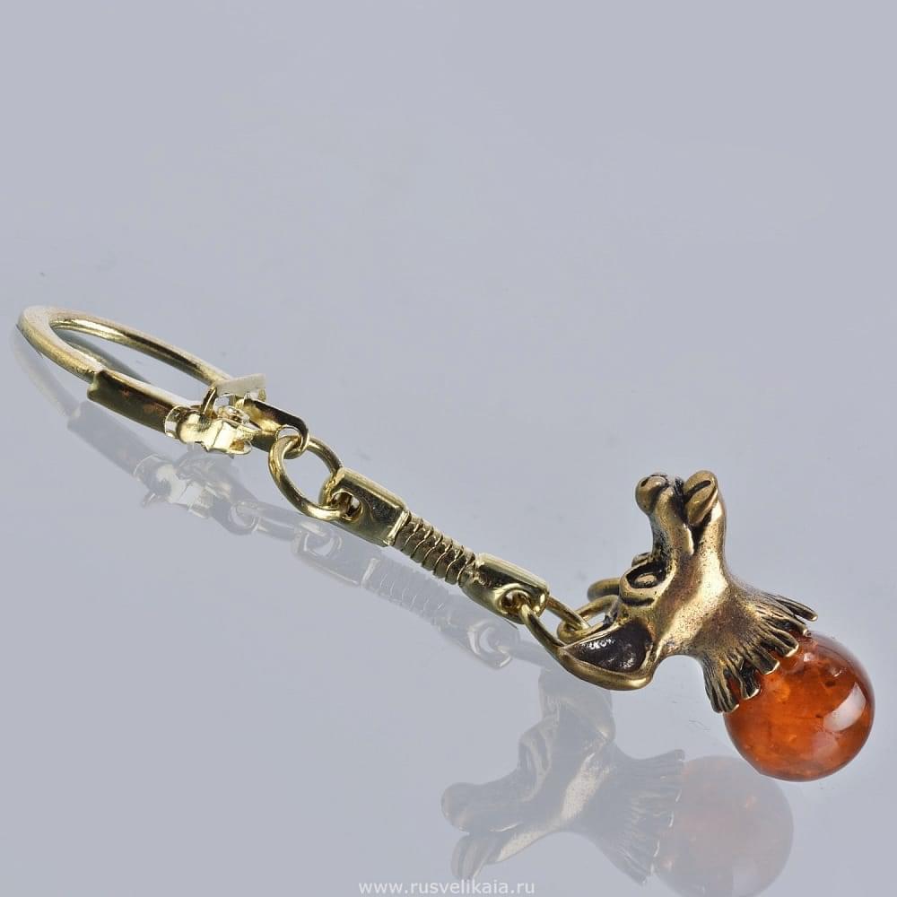 0025406-7.110 Сувенир БРЕЛОК «ПЕС БАРБОС» 3см Латунь (вставка Янтарь) - интернет магазин Русь Велика я 