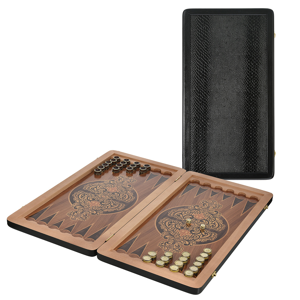 Нарды с кожаной вставкой и янтарными фишками «Питон» 60х30 см - интернет магазин Русь Велика я 