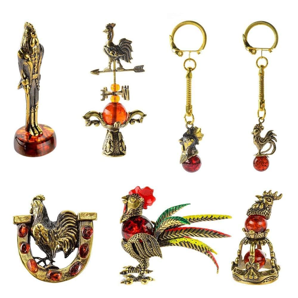 0036550-7.440 Сувенир БРЕЛОК ЗОЛОТОЙ ГРЕБЕШОК Латунь (вставка Янтарь) - интернет магазин Русь Велика я фото 2