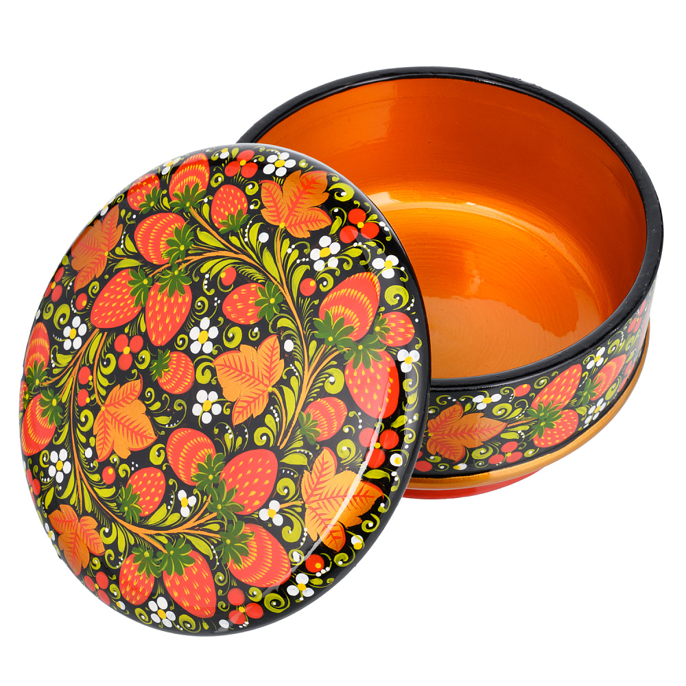 Деревянная круглая шкатулка с росписью «Клубника». Хохлома - интернет магазин Русь Велика я фото 2