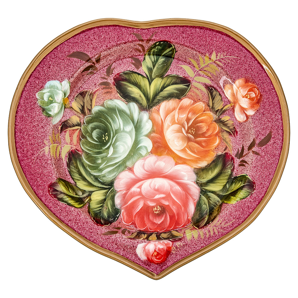 Поднос с авторской росписью «Цветы» 17х16 см - интернет магазин Русь Велика я 