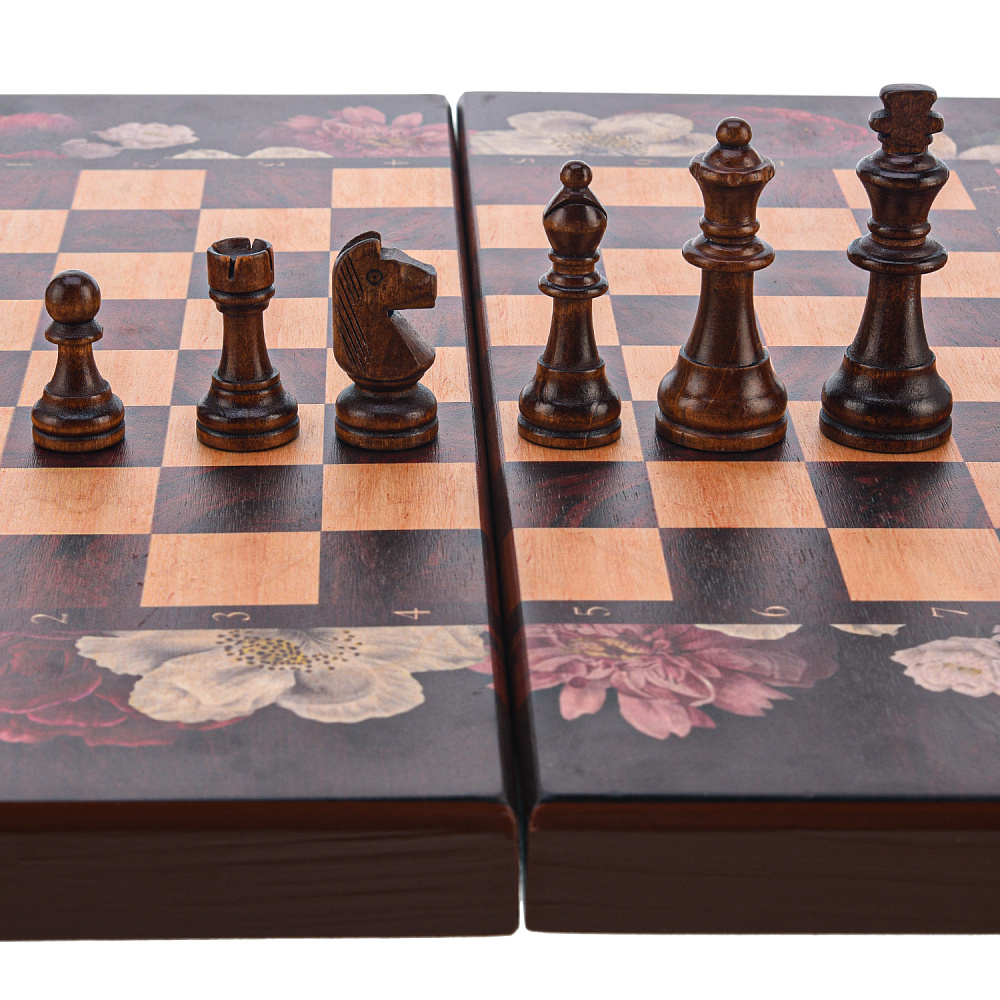 Шахматы-нарды-шашки деревянные «Цветы» 50х50 см - интернет магазин Русь Велика я фото 4