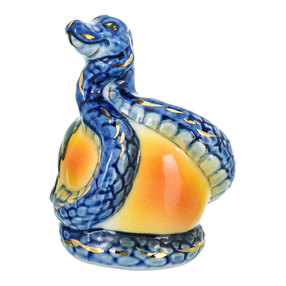 Змея Символ года 2025. Скульптура «Змей-искуситель» . Гжель в цвете и золоте - интернет магазин Русь Велика я фото 4