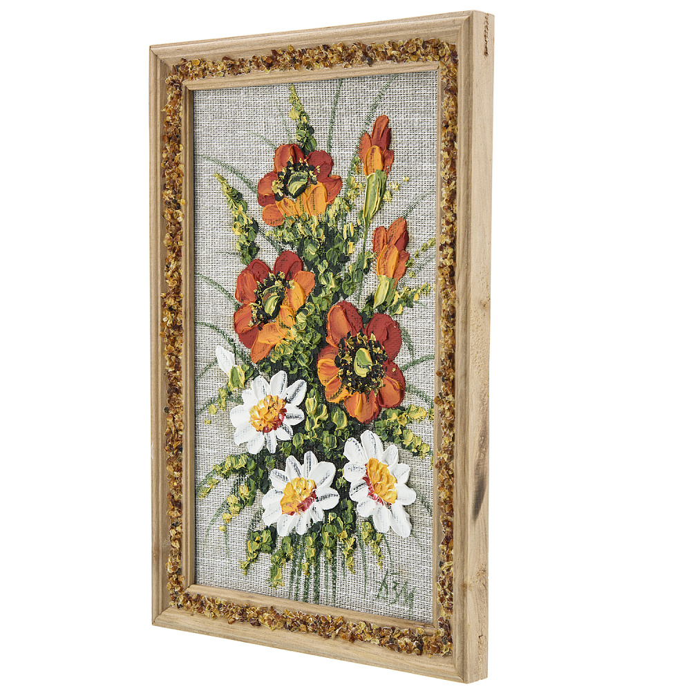 Панно в янтарной раме «Букет цветов» 27х18 см - интернет магазин Русь Велика я фото 1