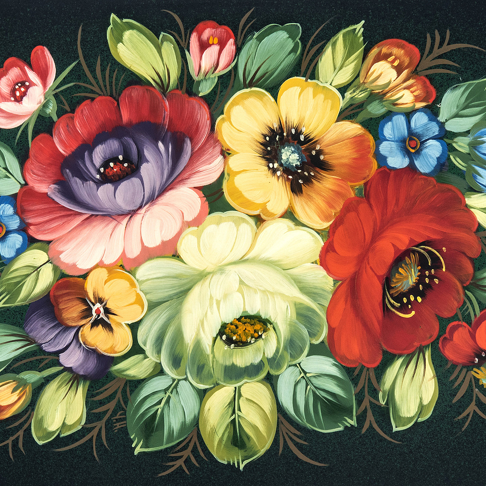 Поднос с авторской росписью «Цветы» 36х26 см - интернет магазин Русь Велика я фото 1