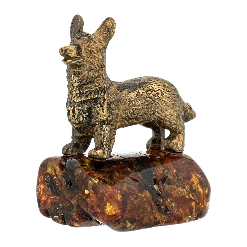 Статуэтка с янтарем «Собака ушастый корги» - интернет магазин Русь Велика я 