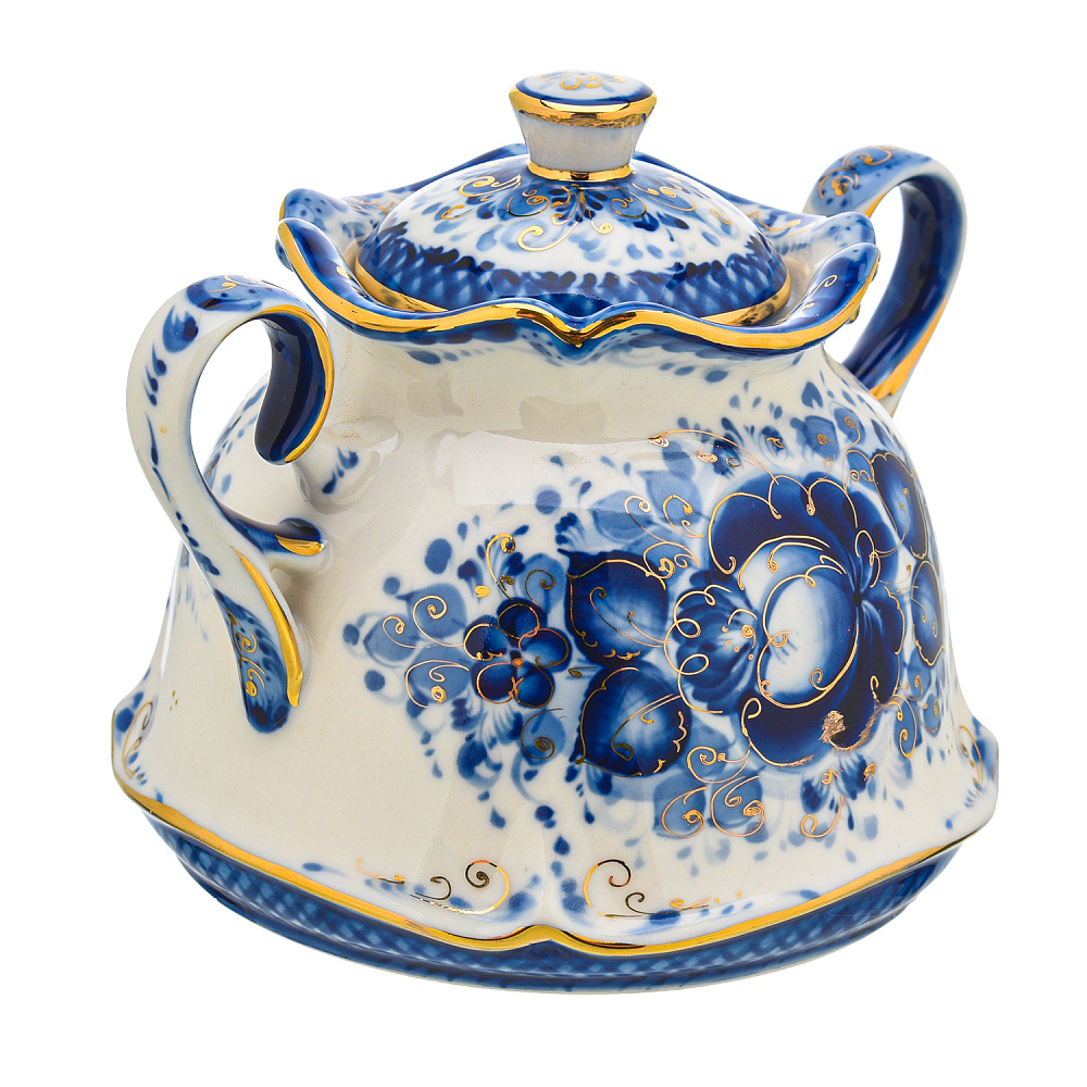 Сахарница «Колокольчик». Гжель в золоте - интернет магазин Русь Велика я фото 1