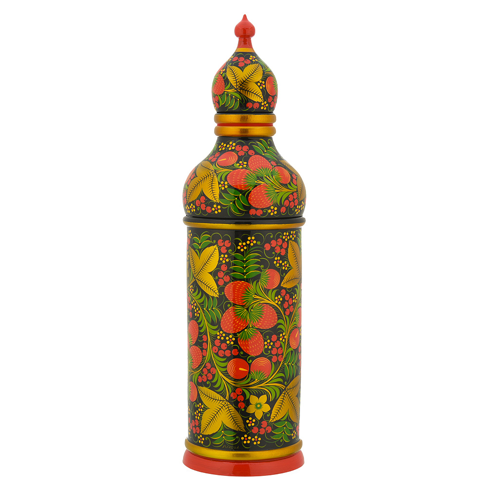 Штоф для винной бутылки «Клубника». Хохлома - интернет магазин Русь Велика я 