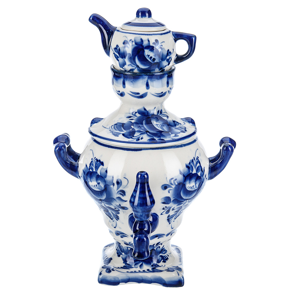 Сувенирный самовар-шкатулка. Гжель - интернет магазин Русь Велика я 