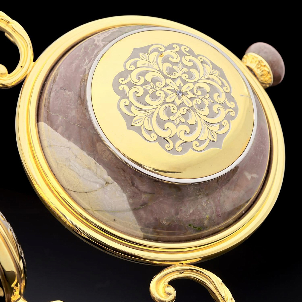 Часы каминные из яшмы и бронзы с двумя 3-х рожковыми канделябрами. Златоуст - интернет магазин Русь Велика я фото 15