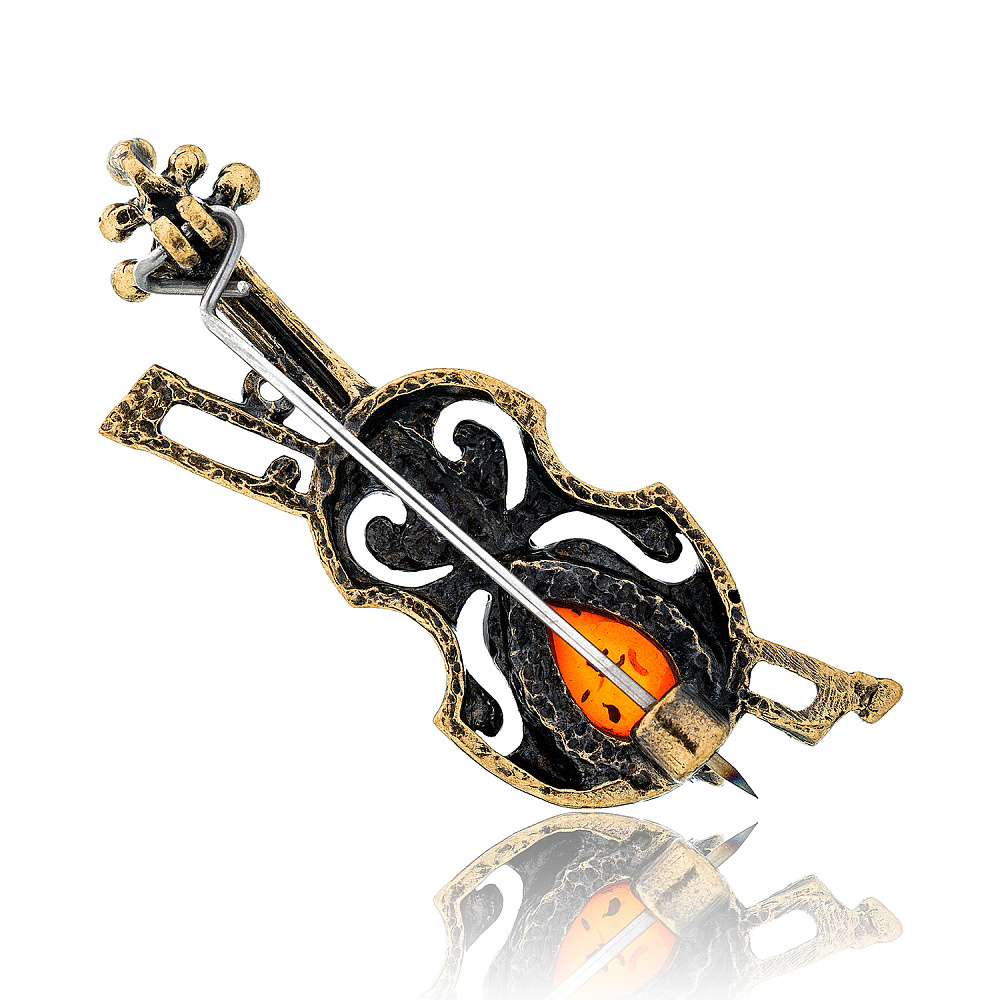 Брошь с янтарем «Скрипка Амати» - интернет магазин Русь Велика я фото 1