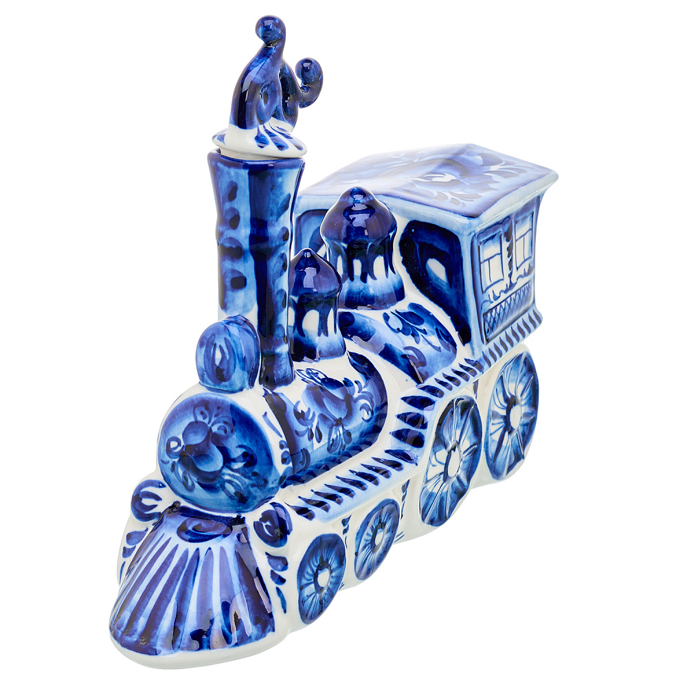 Штоф со стопками «Паровоз». Гжель - интернет магазин Русь Велика я фото 3