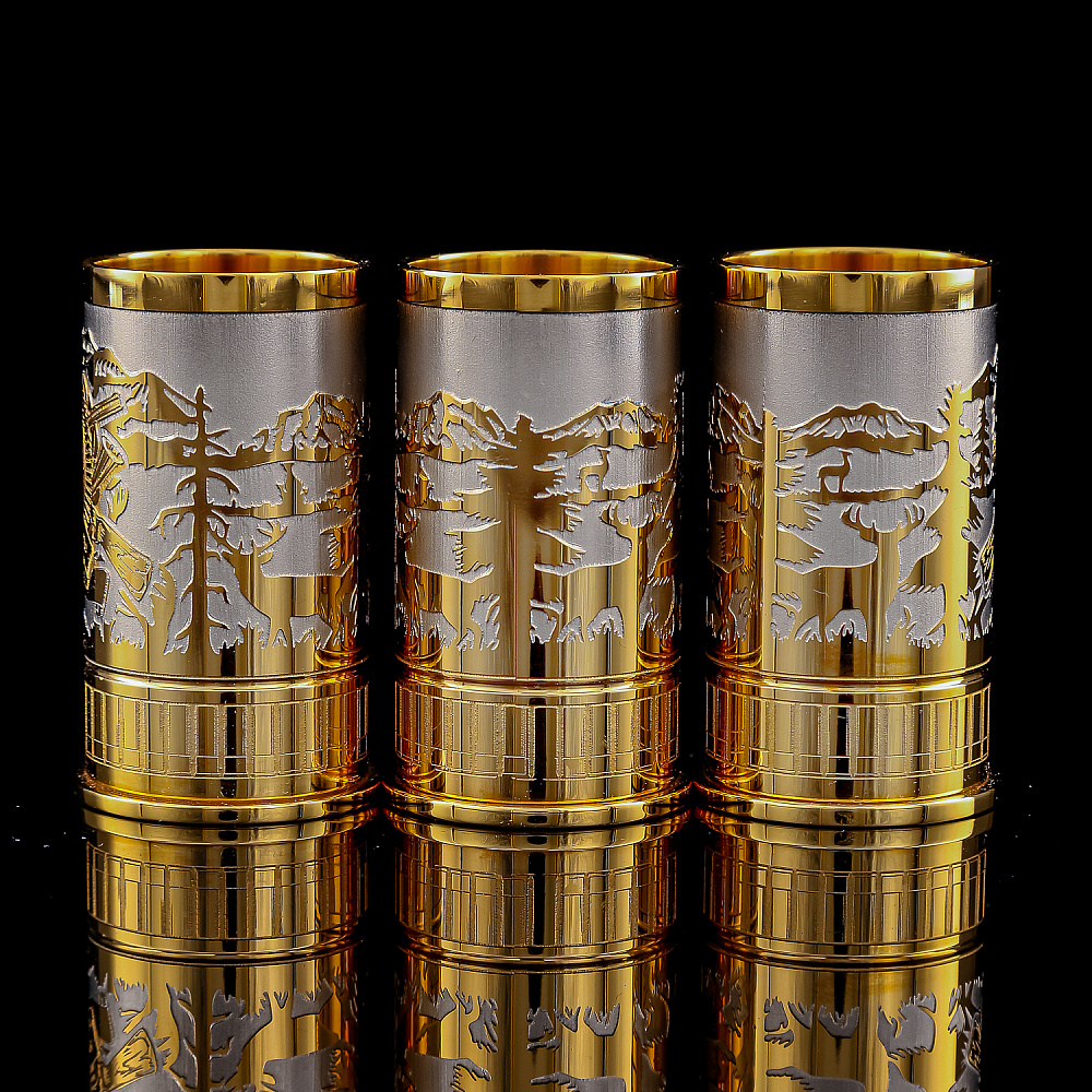 Набор из трех рюмок-гильз 50 мл «За охоту». Златоуст - интернет магазин Русь Велика я 