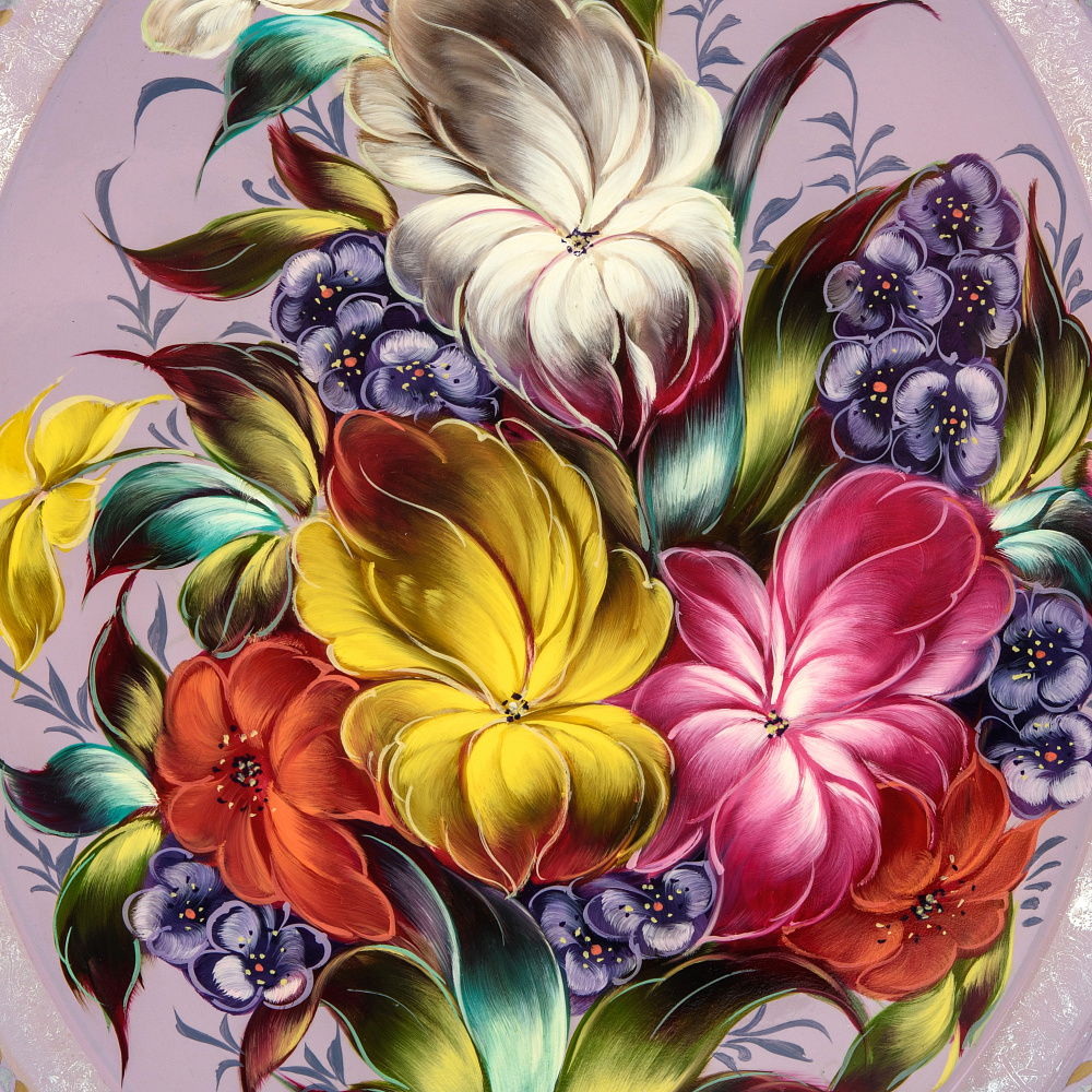 Поднос с авторской росписью «Цветы» 38х31 см - интернет магазин Русь Велика я фото 1